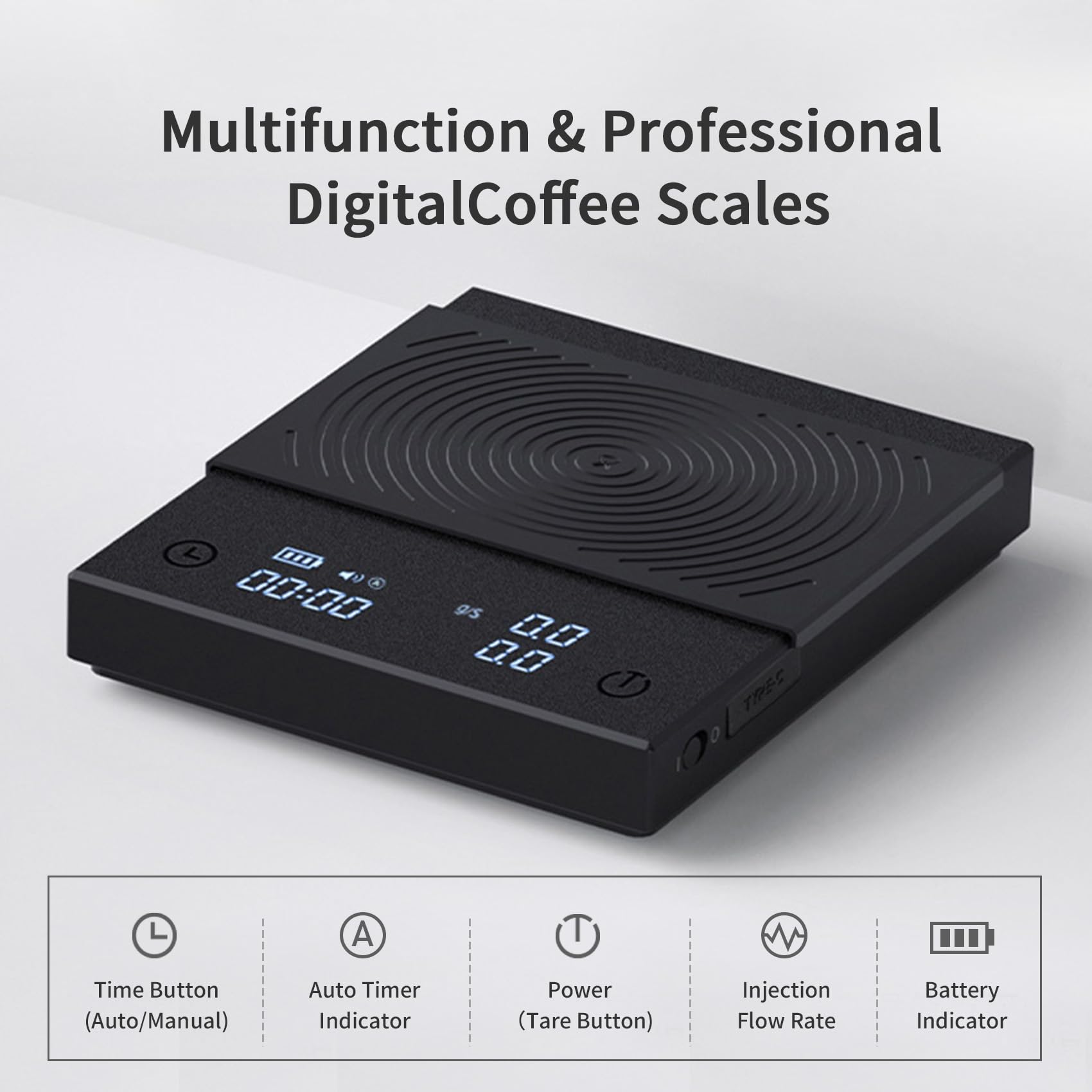 TIMEMORE Coffee Scale Basic 2.0 back view showing compact footprint