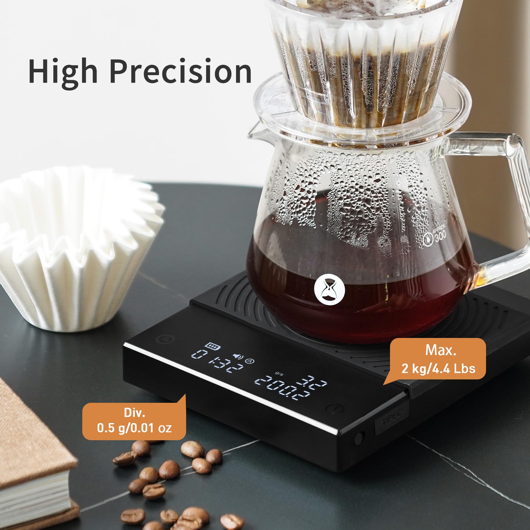 TIMEMORE Coffee Scale Basic 2.0 tare and reset function in action