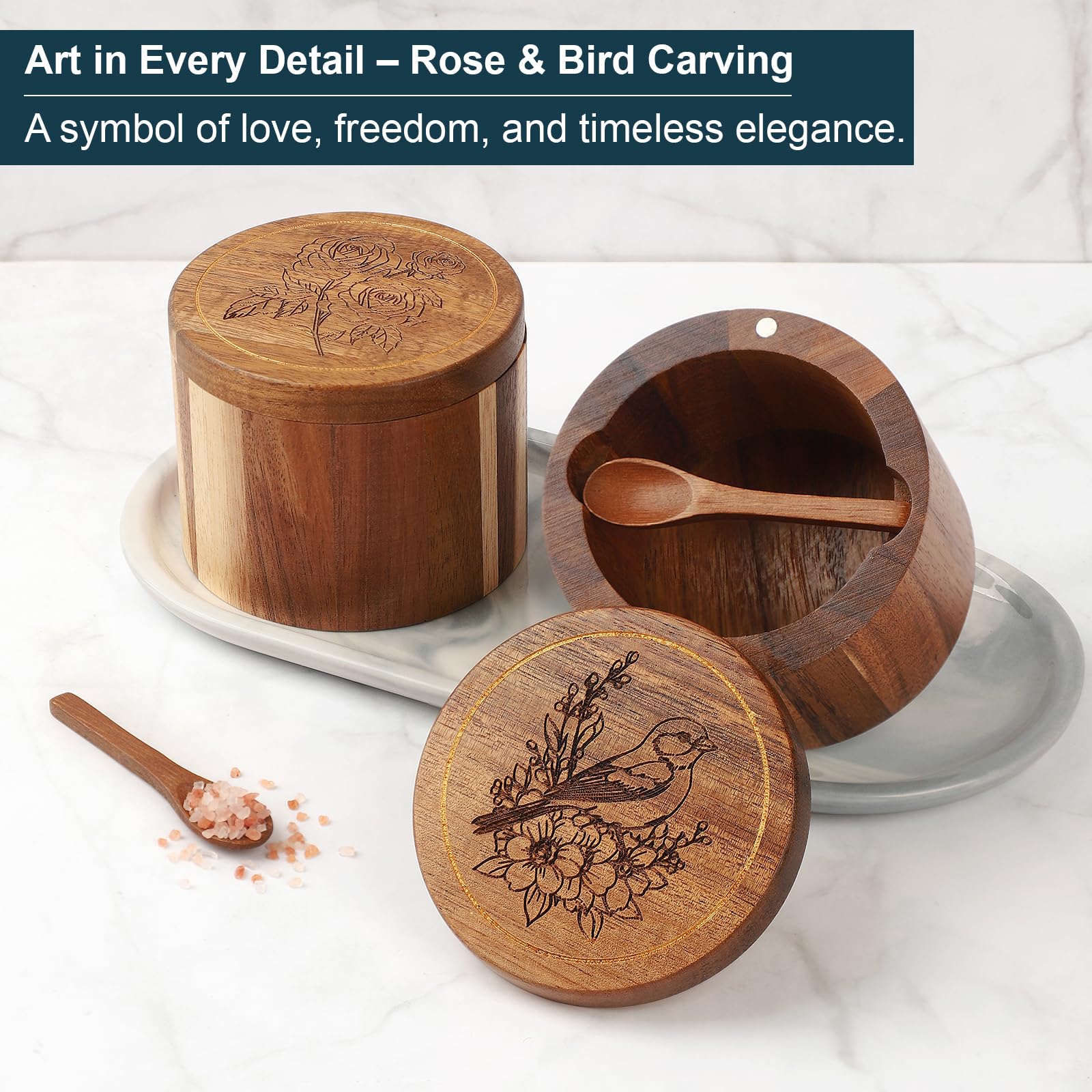 Timtopno acacia wood salt box two-pack showcases natural grain and durability