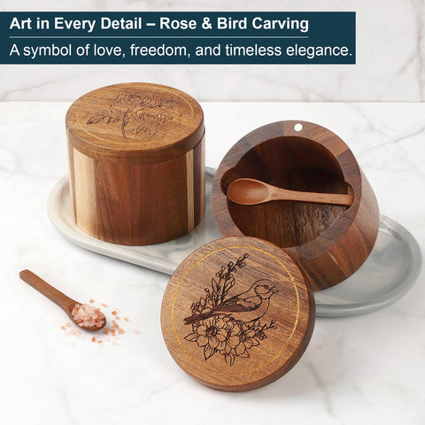 Timtopno acacia wood salt box two-pack showcases natural grain and durability