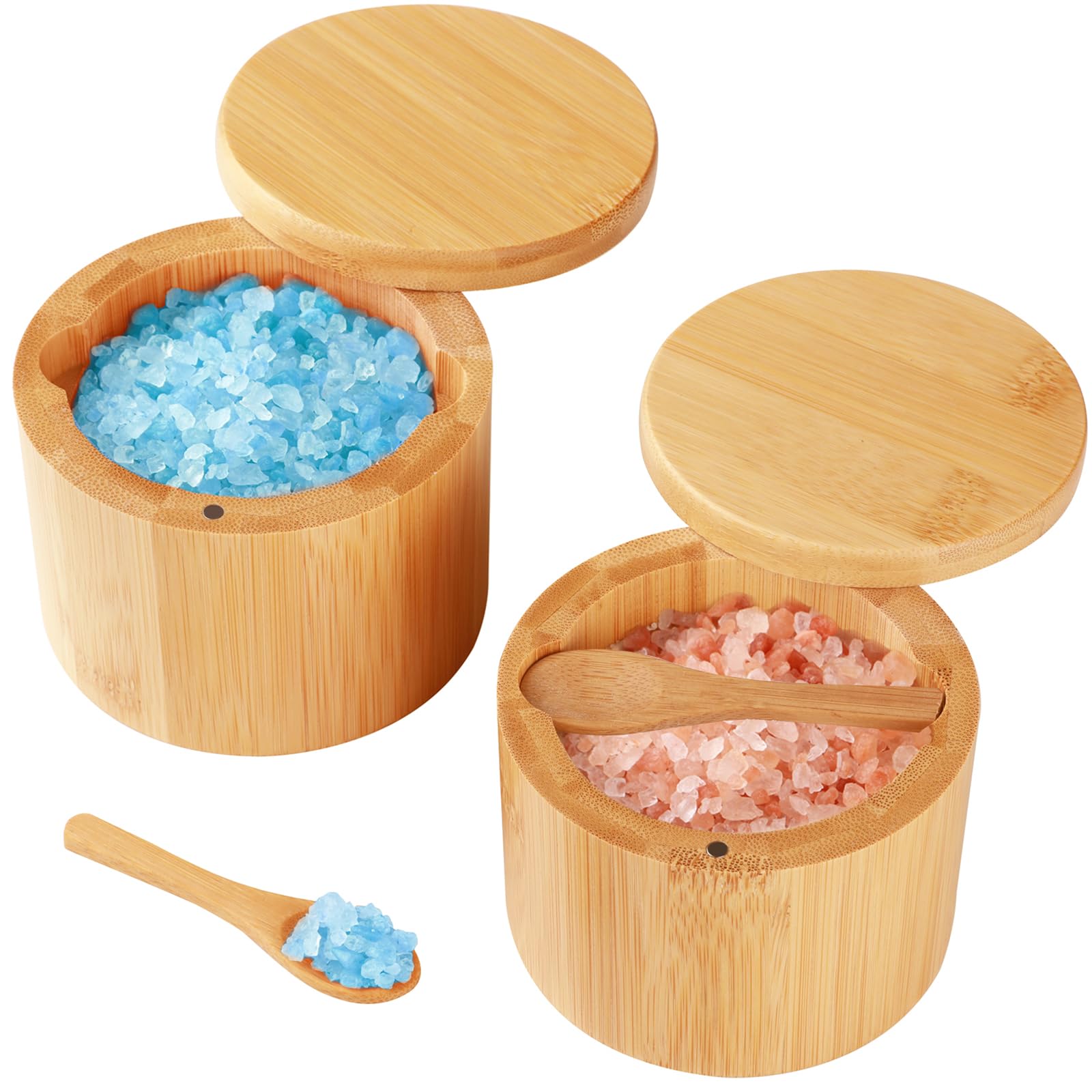 Timtopno bamboo salt cellar 2pcs on counter for convenient seasoning.