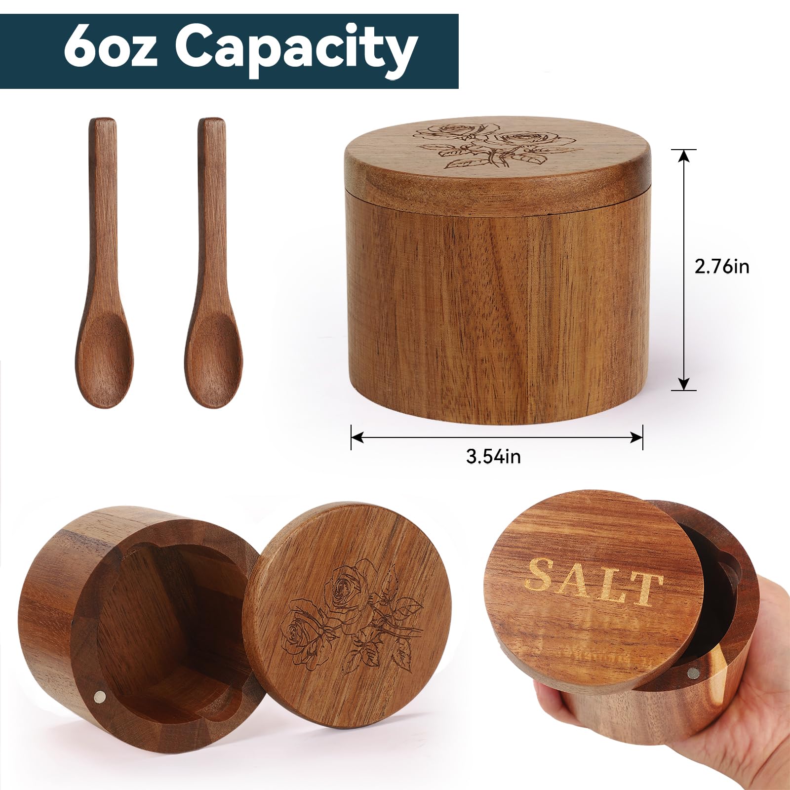 Timtopno Rose engraving adds timeless charm to a practical salt keeper.