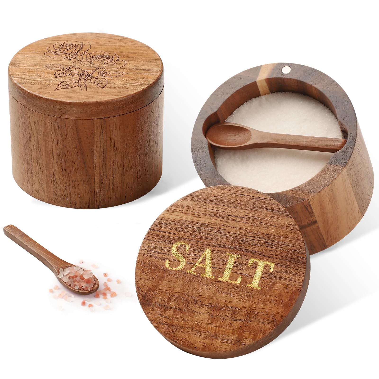 Timtopno salt cellar with Rose and SALT engraving for elegant countertop organization.