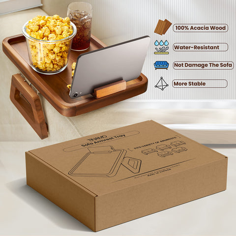Tinamo Acacia Wood Armrest Tray compact design fits small spaces.