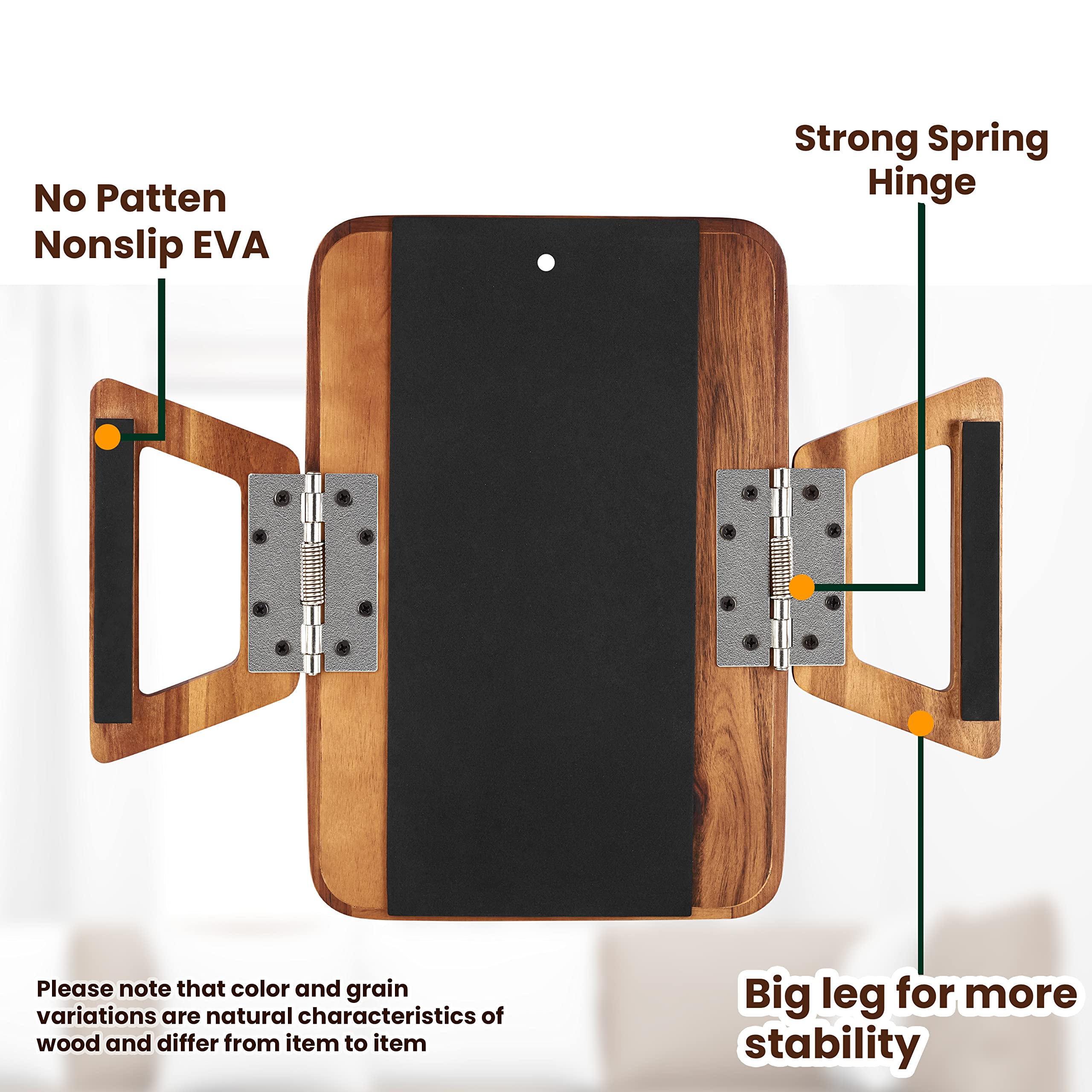 Tinamo Acacia Wood Armrest Tray folding legs for stable setup anywhere.