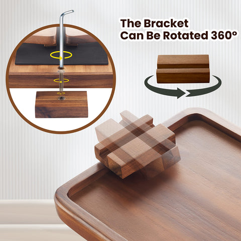 Tinamo Acacia Wood Armrest Tray with detachable phone holder for easy viewing.