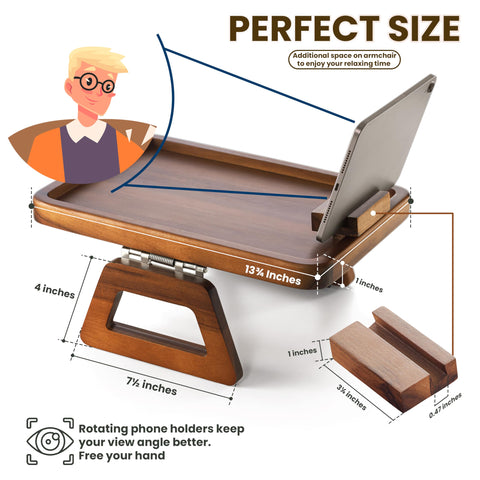 Tinamo Acacia Wood Sofa Armrest Tray on couch with convenient snack surface.
