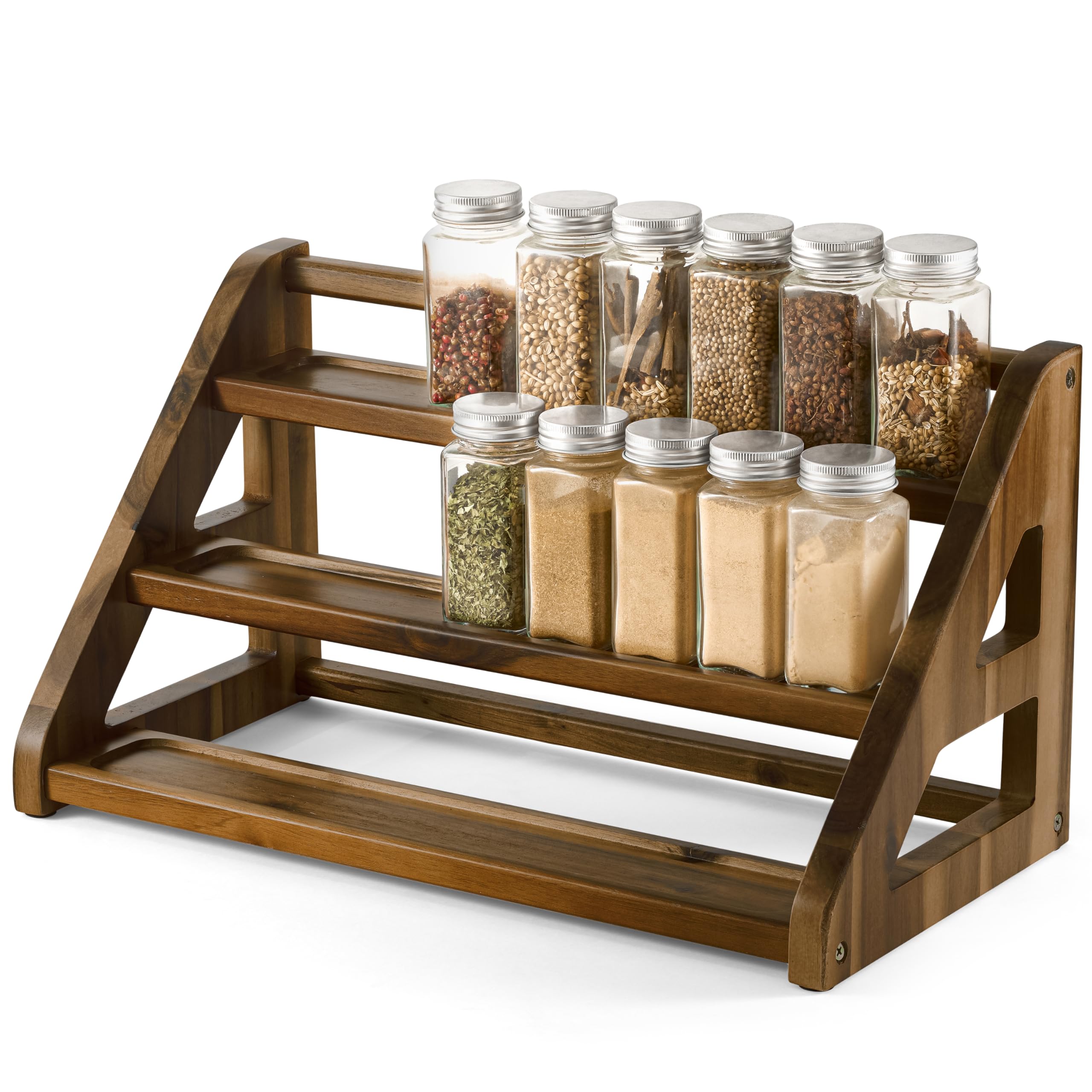 Tinamo acacia wood spice rack with 3-tier design for cabinet organization