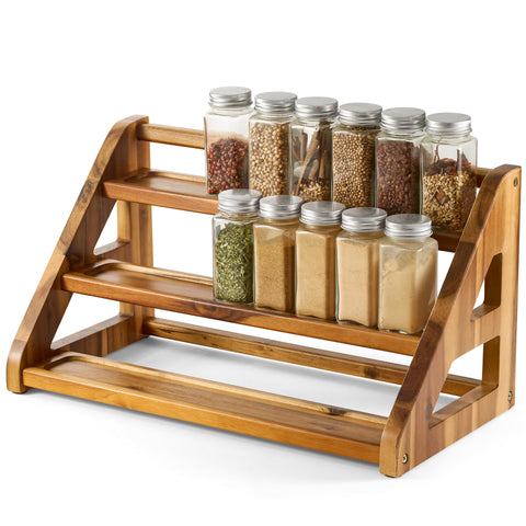 Tinamo Acacia Wood Spice Rack top view for easy access to 24 jars