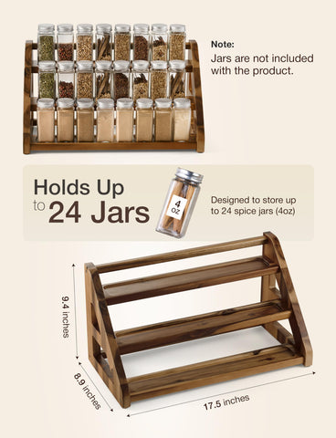 Tinamo walnut-finish spice rack on countertop for easy access to spices