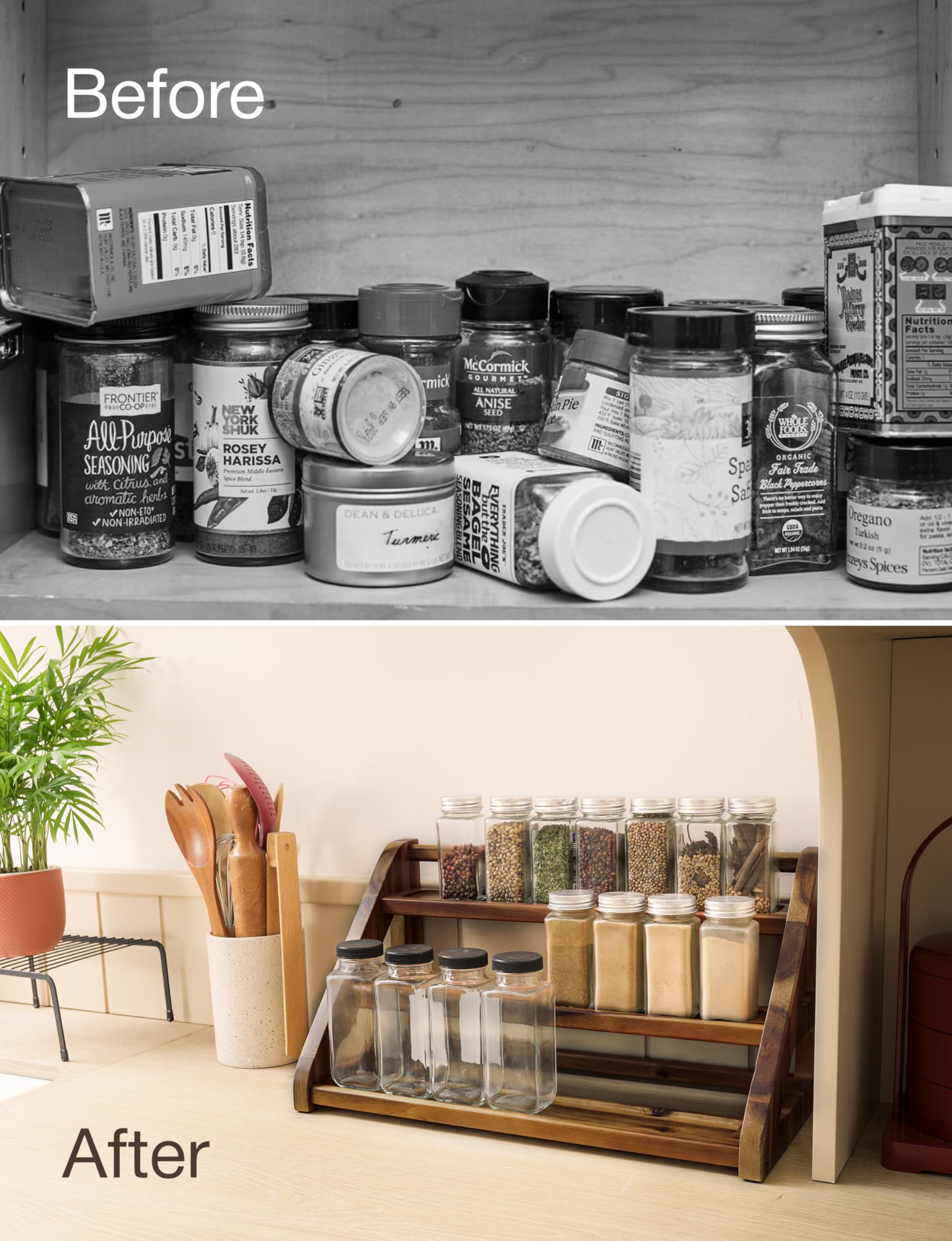Tinamo wood spice rack easy assembly with elegant finish for cabinets
