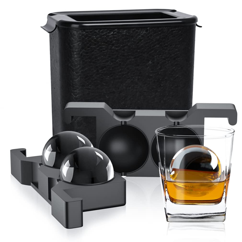 TINANA Clear Ice Ball Maker creates 2.5-inch spheres for slow-melting whiskey ice.