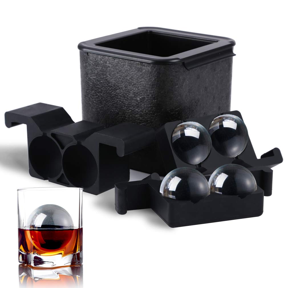 TINANA crystal clear ice ball maker with four large spheres for whiskey and cocktails.