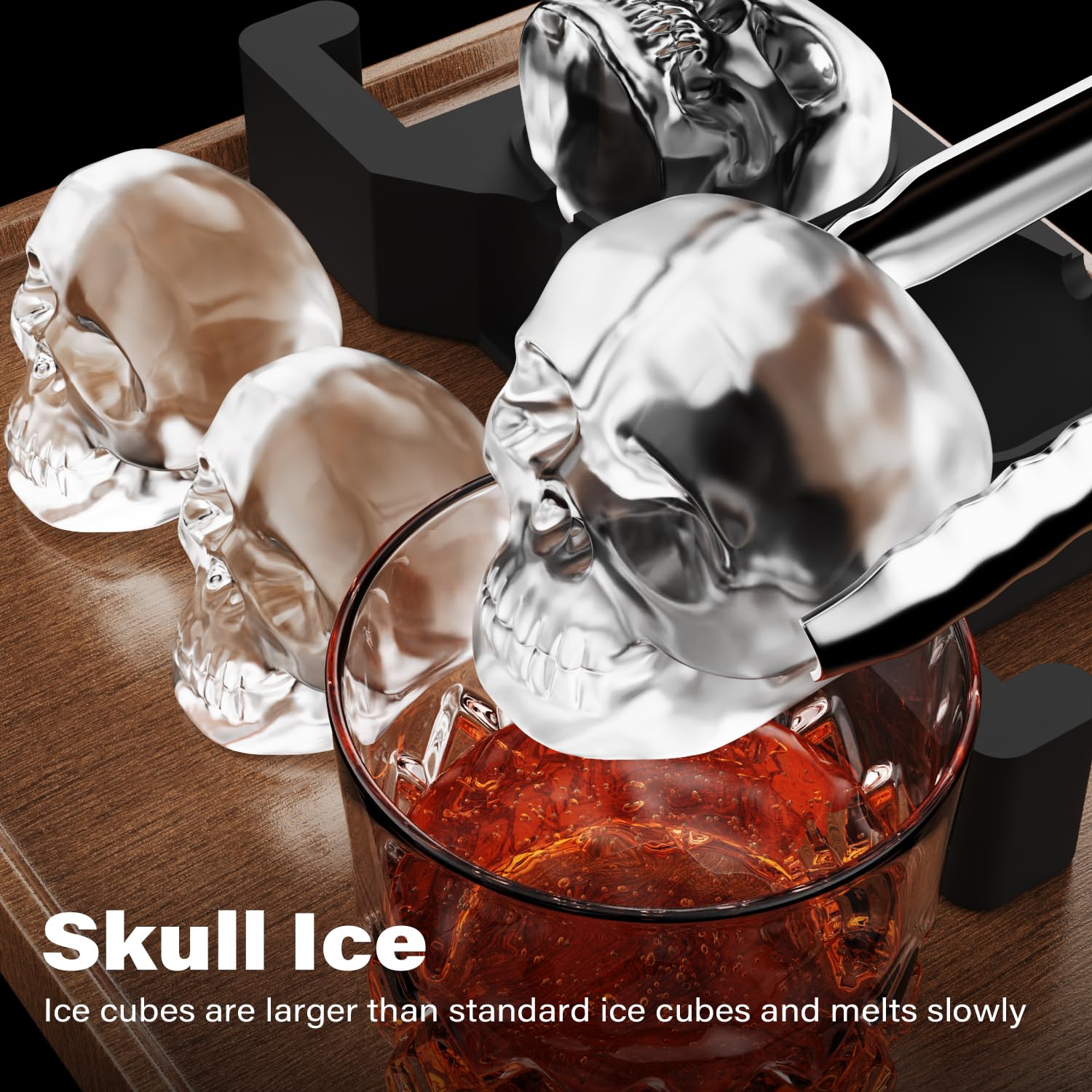 TINANA large clear skull ice balls keep drinks cool without quick dilution.