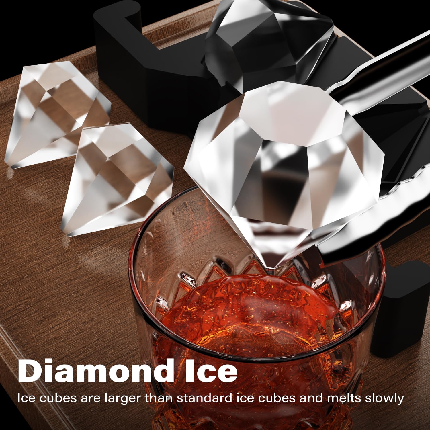 Tinana large diamond ice ball tray creates oversized ice spheres for cocktails.