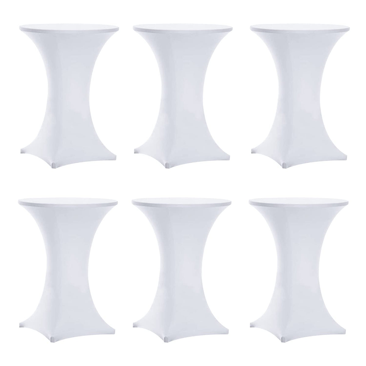 Tina's 6-pack highboy table cover in white offers a sleek, reusable event backdrop.