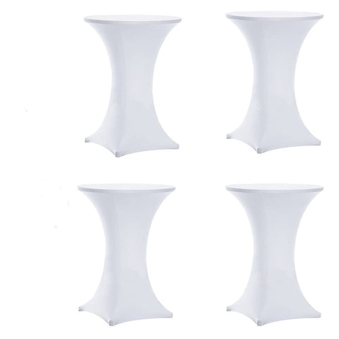 Tina's 4-pack white spandex cover on round 30x42 table, wrinkle-resistant and reusable