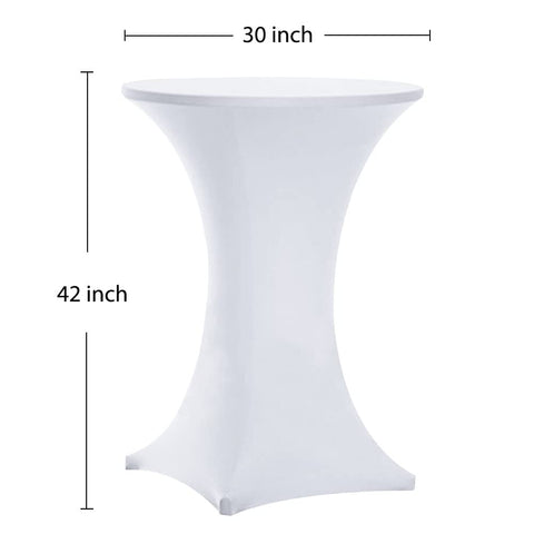 White spandex over high-top table set for weddings and bars
