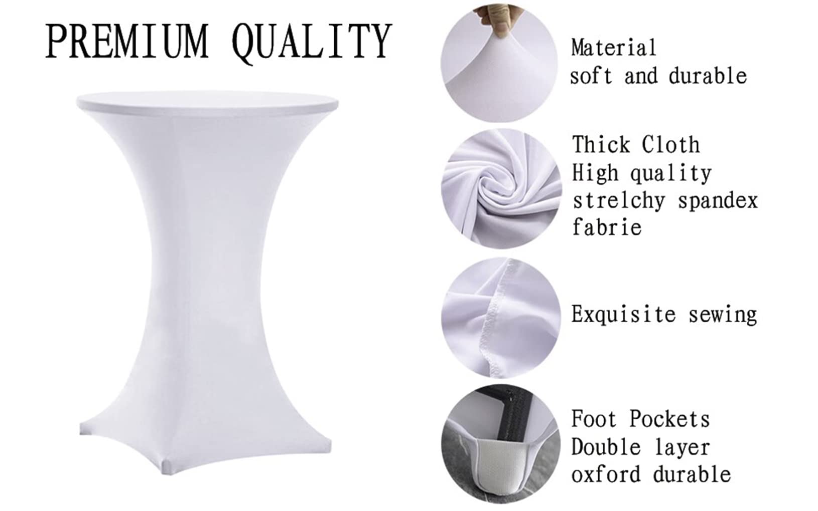 Stretch-fit design ensures quick setup on 30 inch round tables