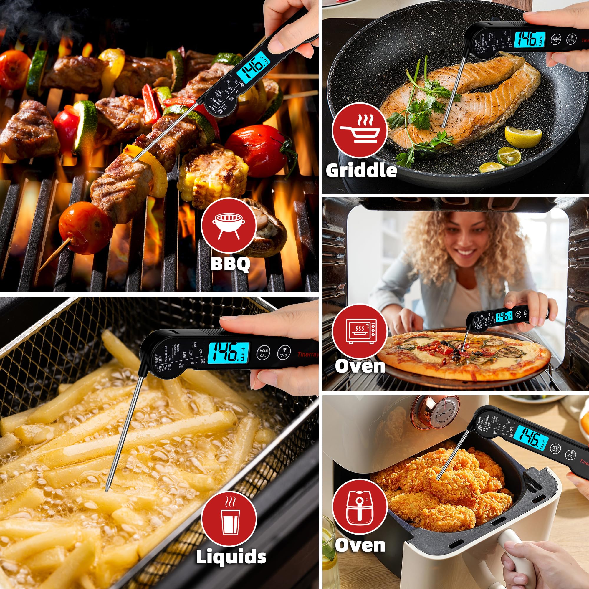 Tinerray thermometer with backlit display for clear readings in any light