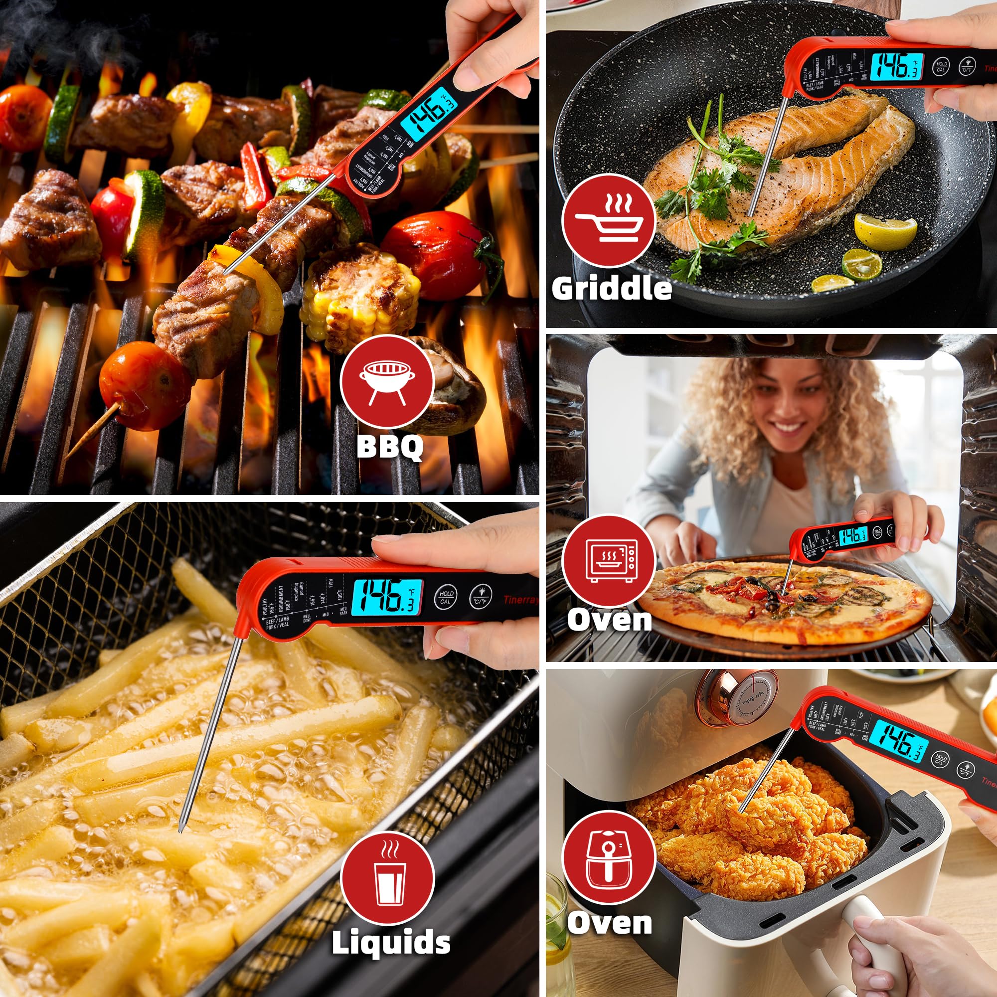 Tinerray digital meat thermometer folded-probe for compact storage.