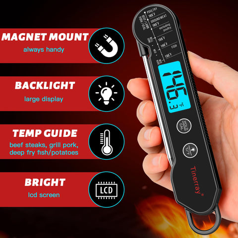 Tinerray thermometer with hold function to lock temperature away from heat