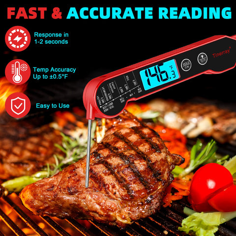 Tinerray digital meat thermometer unfolded-probe for fast temperature checks.