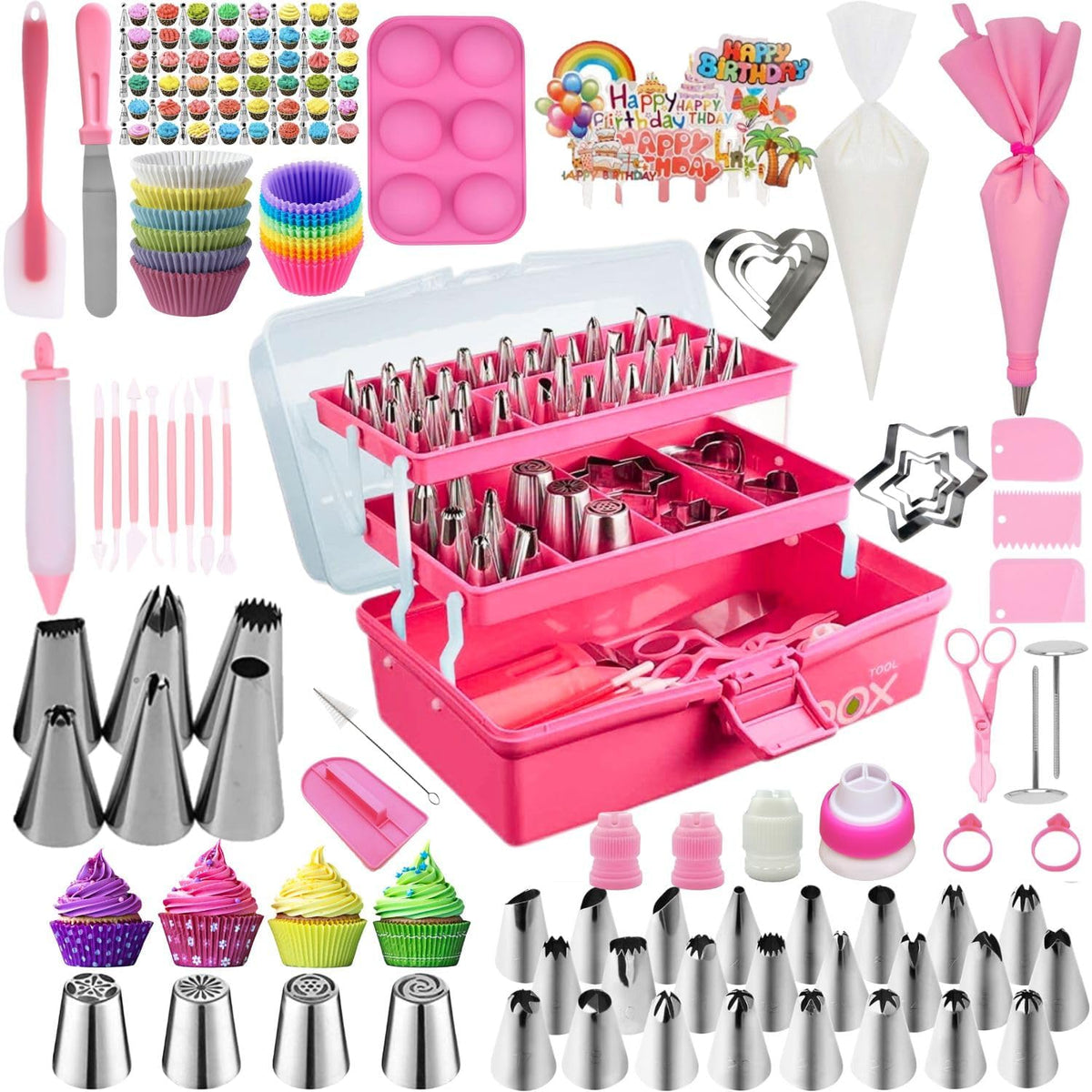 Tingjia cake decorating kit pink storage box keeps tools organized.