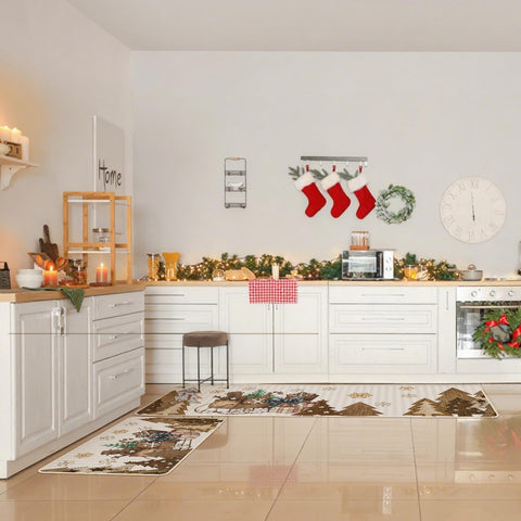 Tinideya farmhouse-decor kitchen mat 17x47 brightens spaces with holiday warmth.