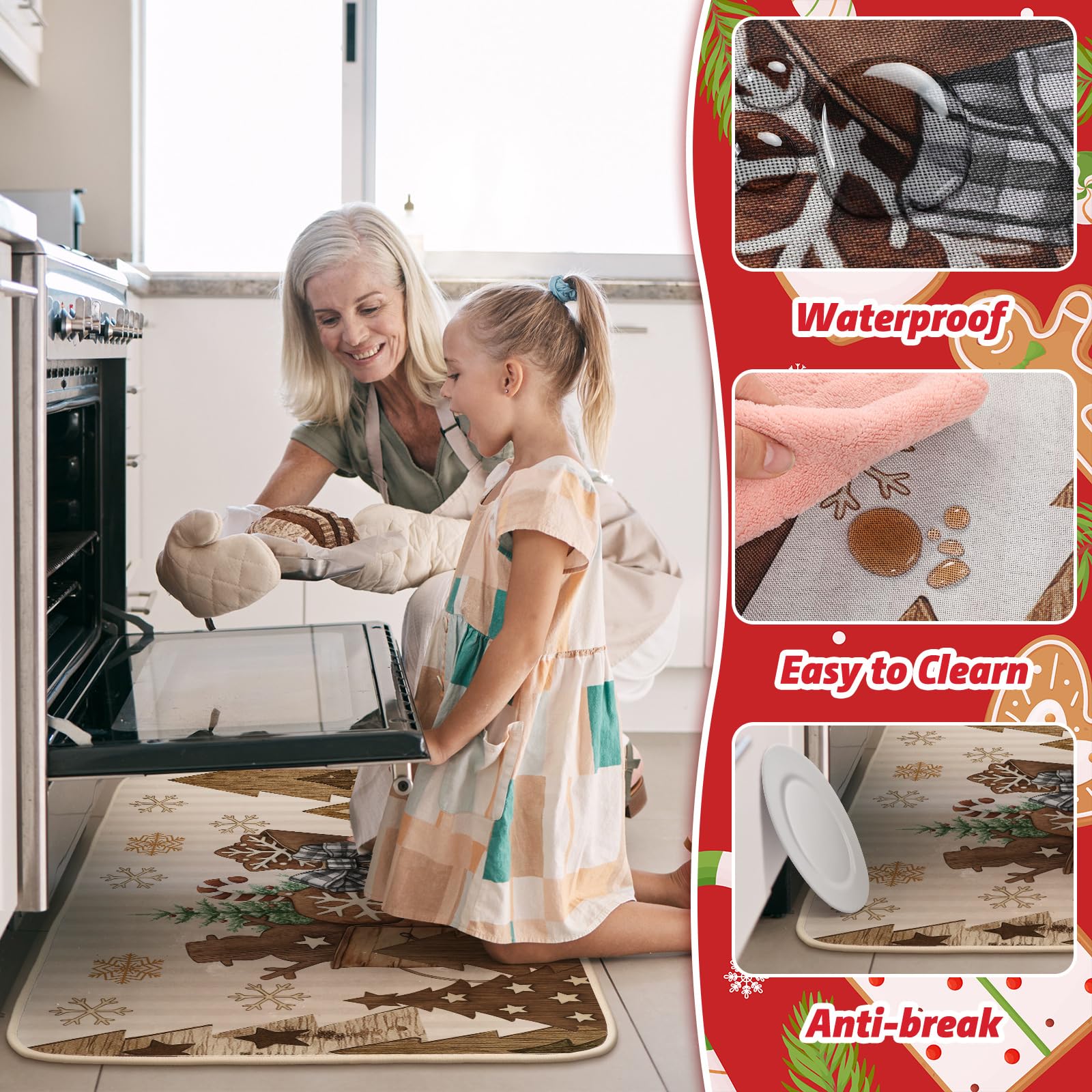 Tinideya sleigh-snow-design kitchen mat 17x29 great for entryways or prep areas.