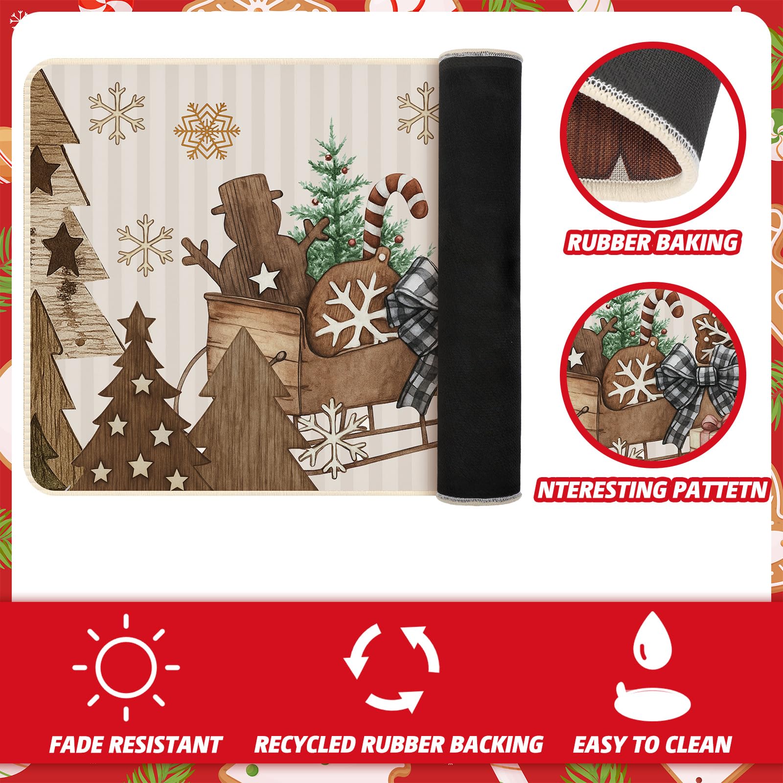 Tinideya sleigh-snow-design kitchen mat 17x47 supports comfortable standing during prep.