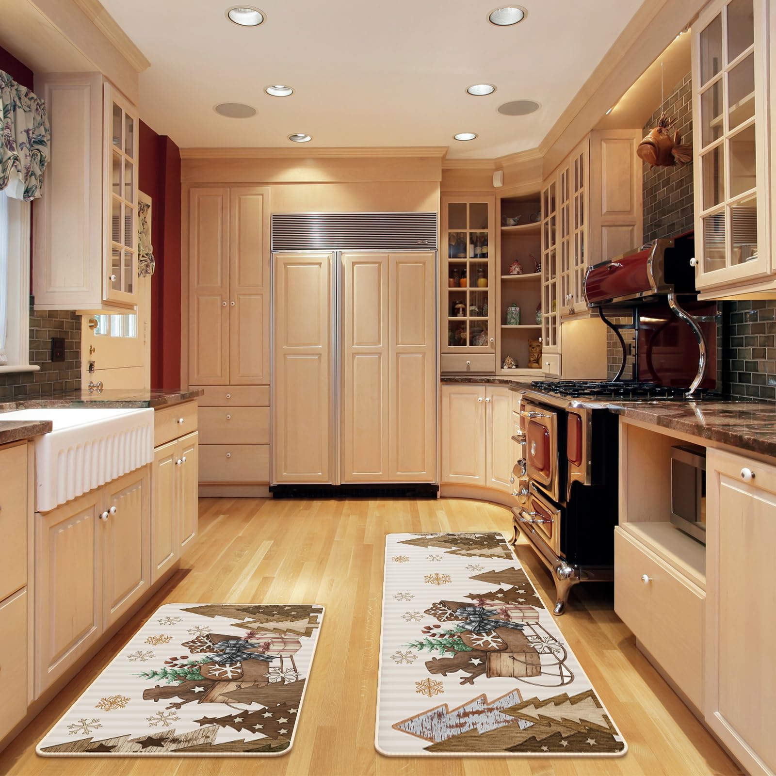 Tinideya wooden-tree-pattern kitchen mat 17x29 ideal for doors or sinks.