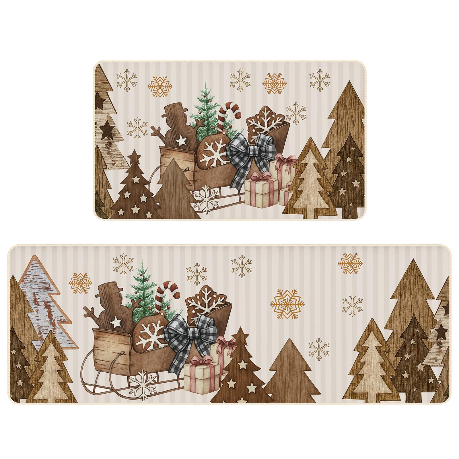 Tinideya wooden-tree-pattern kitchen mat 17x47 protects floors and adds festive charm.