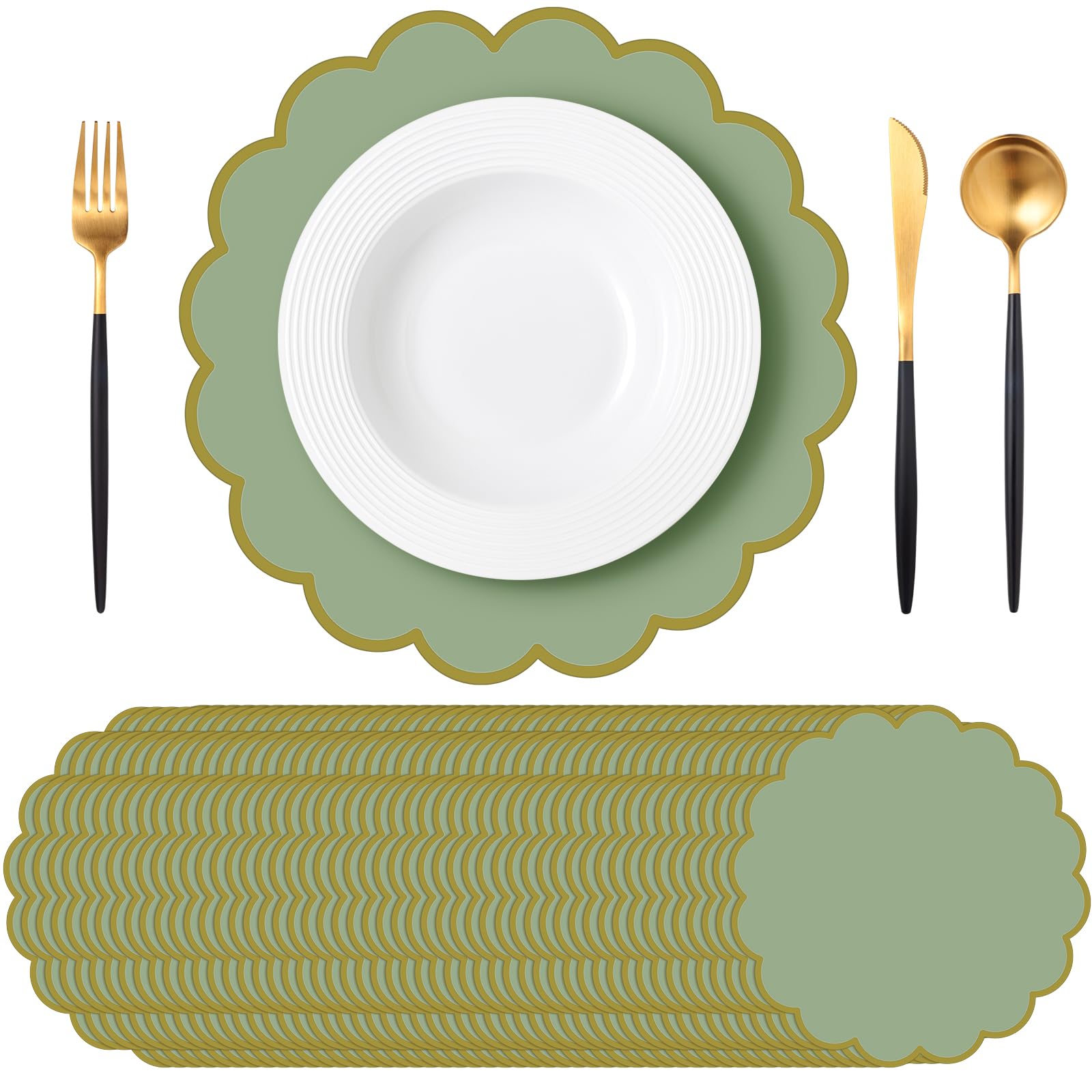 Tinlade sage green placemats pack with elegant gold border for gatherings