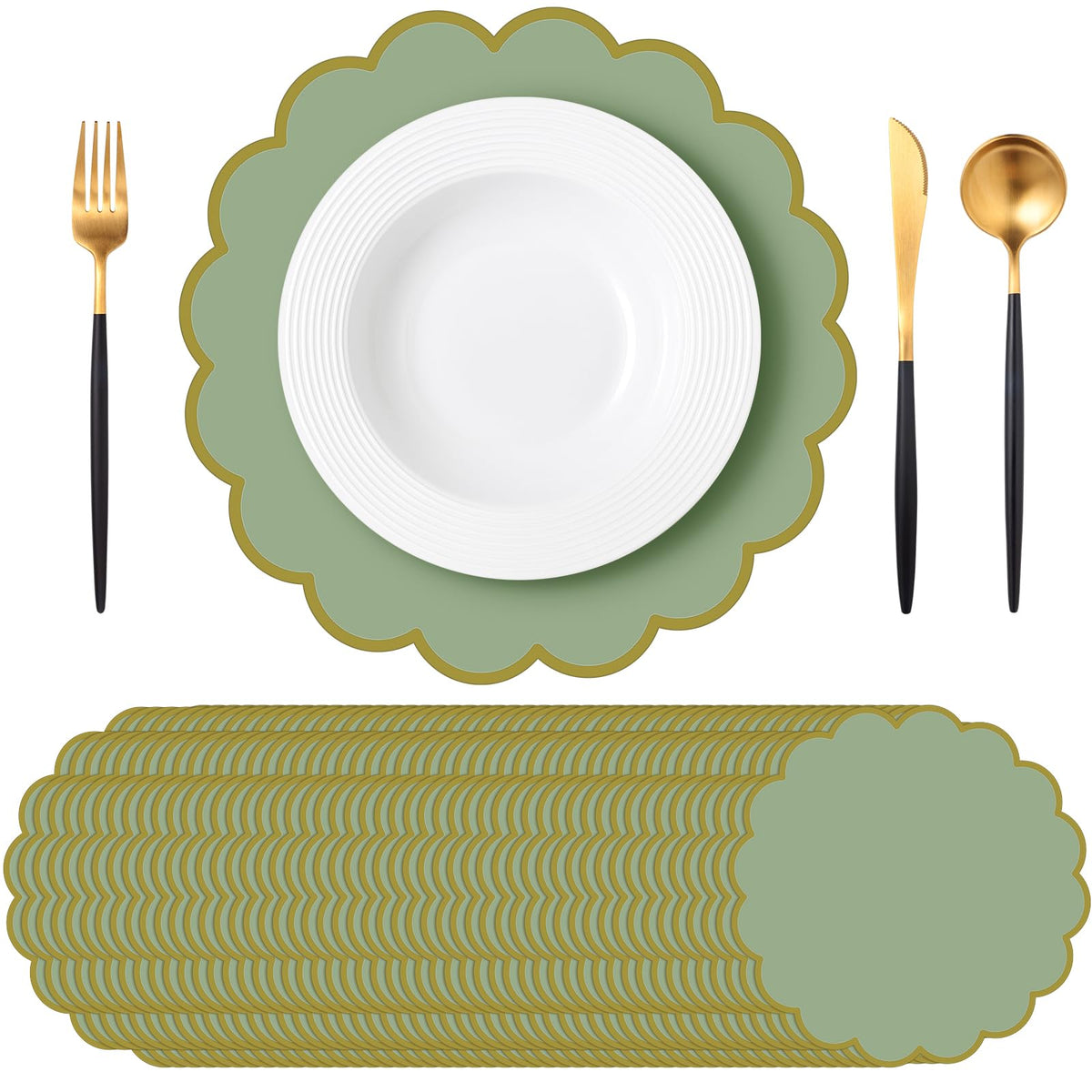 Tinlade sage green placemats pack with elegant gold border for gatherings