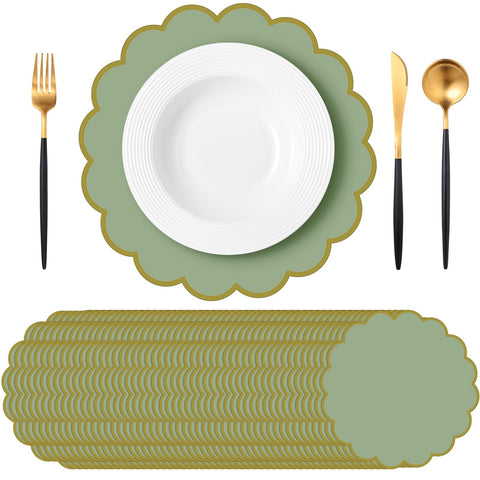 Tinlade sage green placemats pack with elegant gold border for gatherings