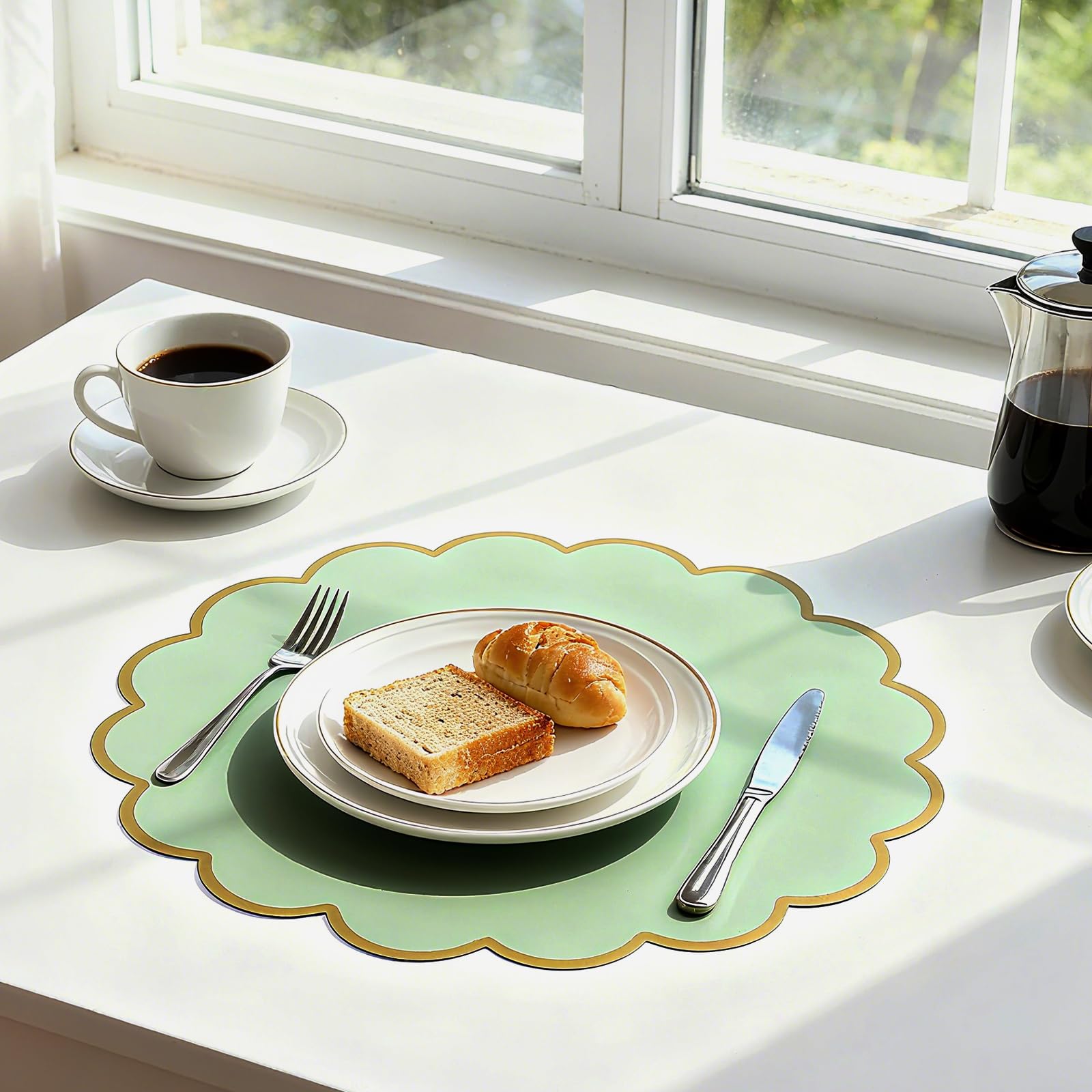 Wedding table scene using Tinlade sage green placemats