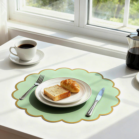 Wedding table scene using Tinlade sage green placemats