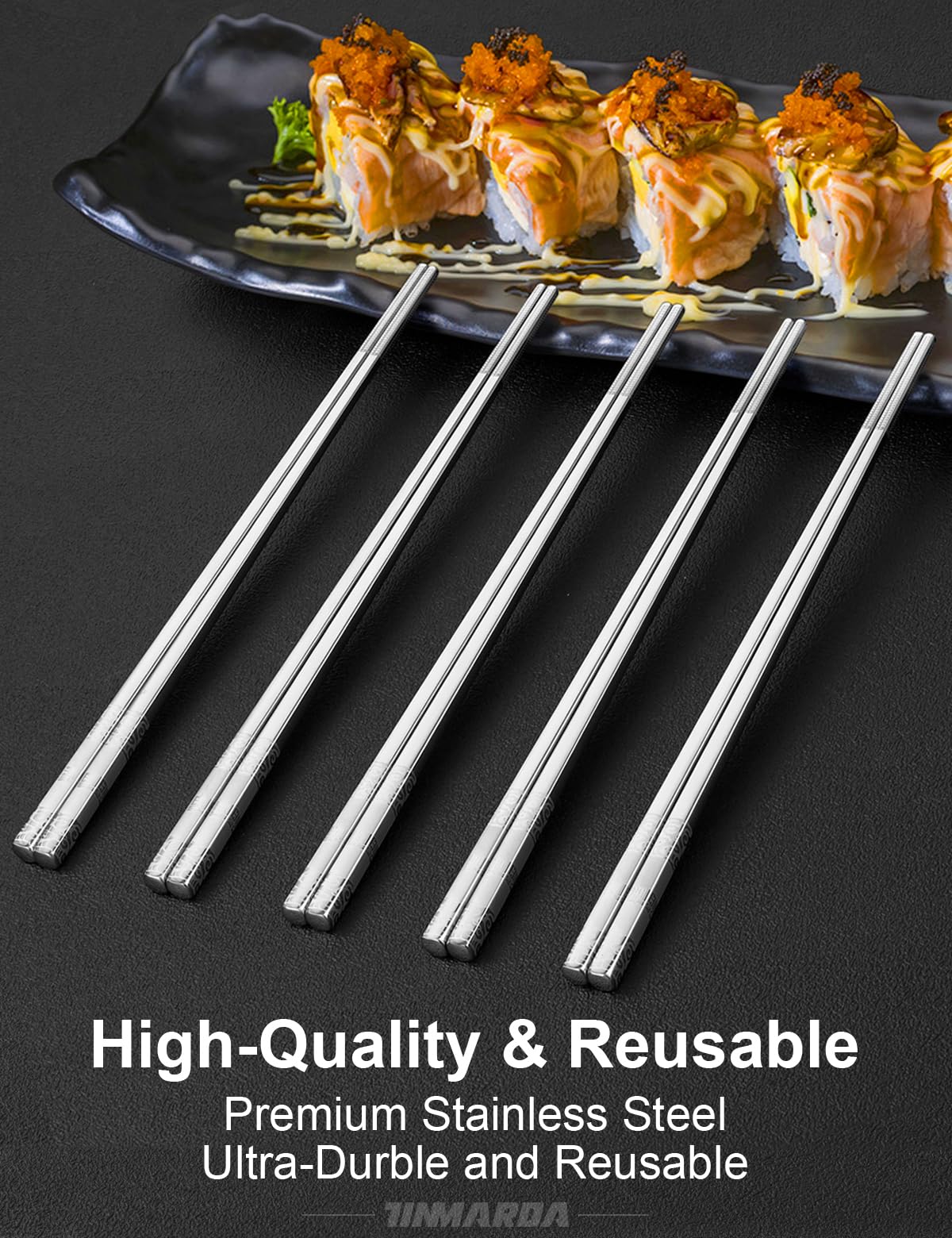 Tinmarda metal chopsticks are dishwasher safe for convenient cleaning after gatherings.