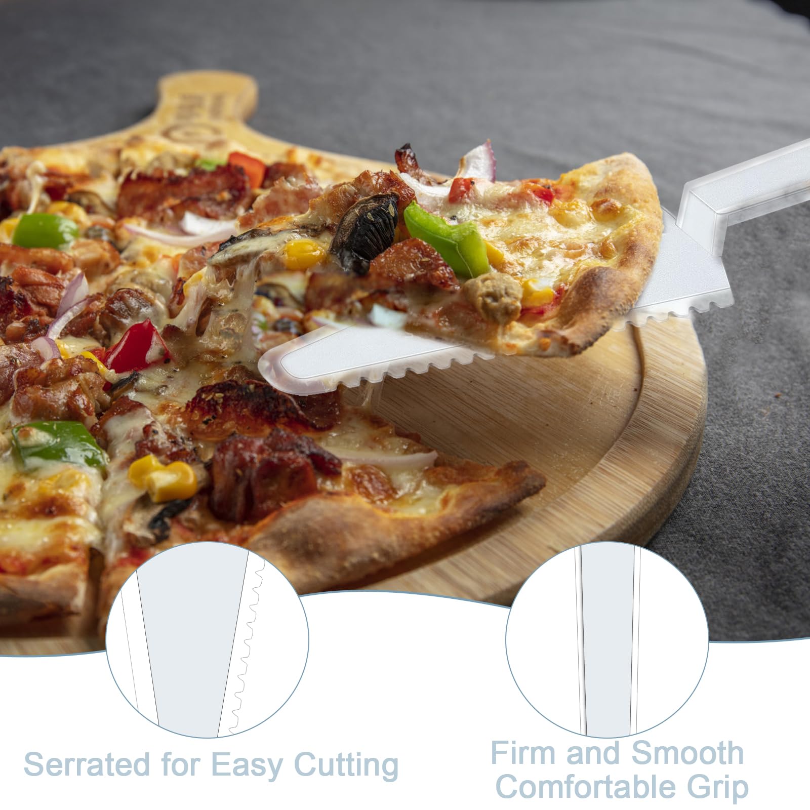 TINSKY clear plastic pie server with smooth serving surface.