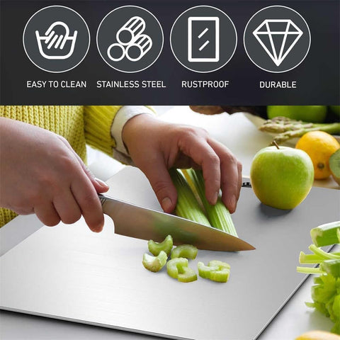 Tiomion titanium cutting board 18x12 inches, generous workspace for big prep tasks.