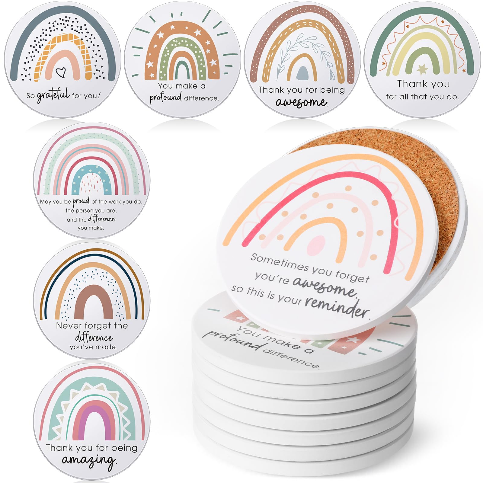 Tioncy 24-coaster set with ceramic absorbent surface and cork backing on a table