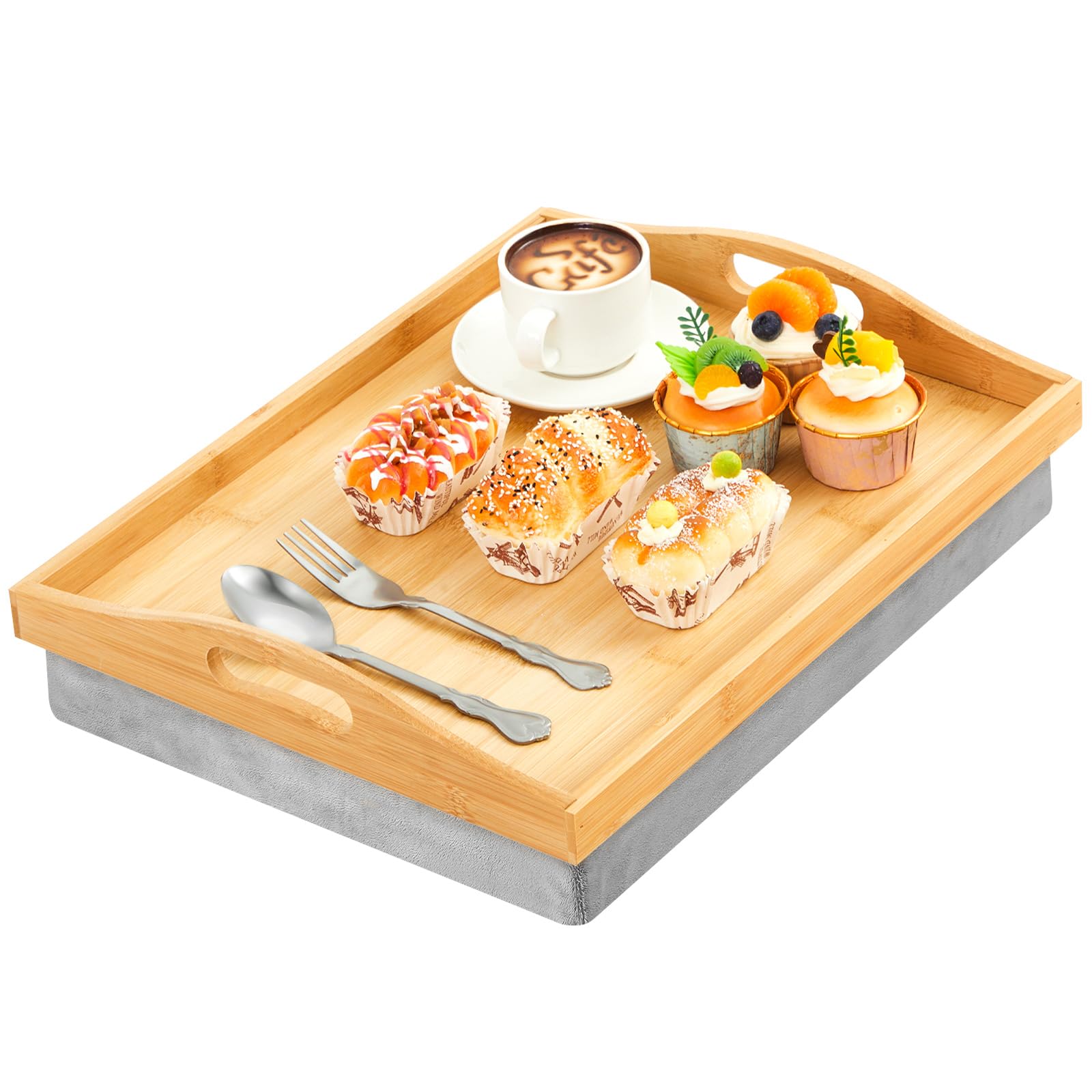 Tioncy bamboo lap tray with detachable pillow for couch meals
