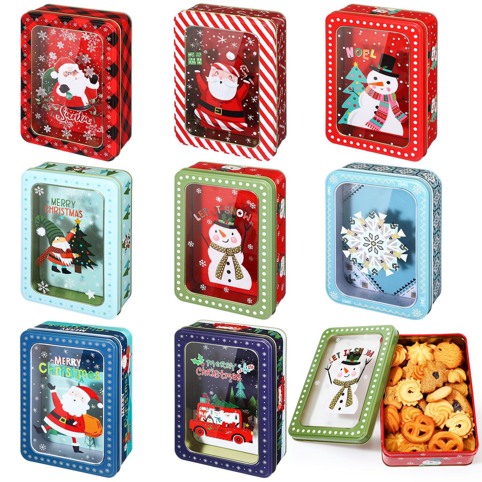 Tioncy Christmas tins with a clear lid for easy viewing of treats