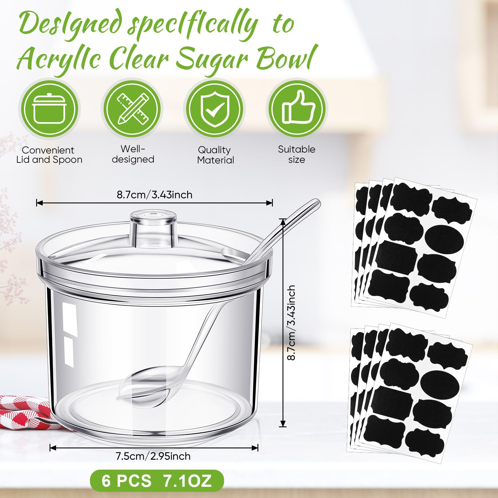 Tioncy clear acrylic sugar jars with 7 oz capacity, durable for daily kitchen use.