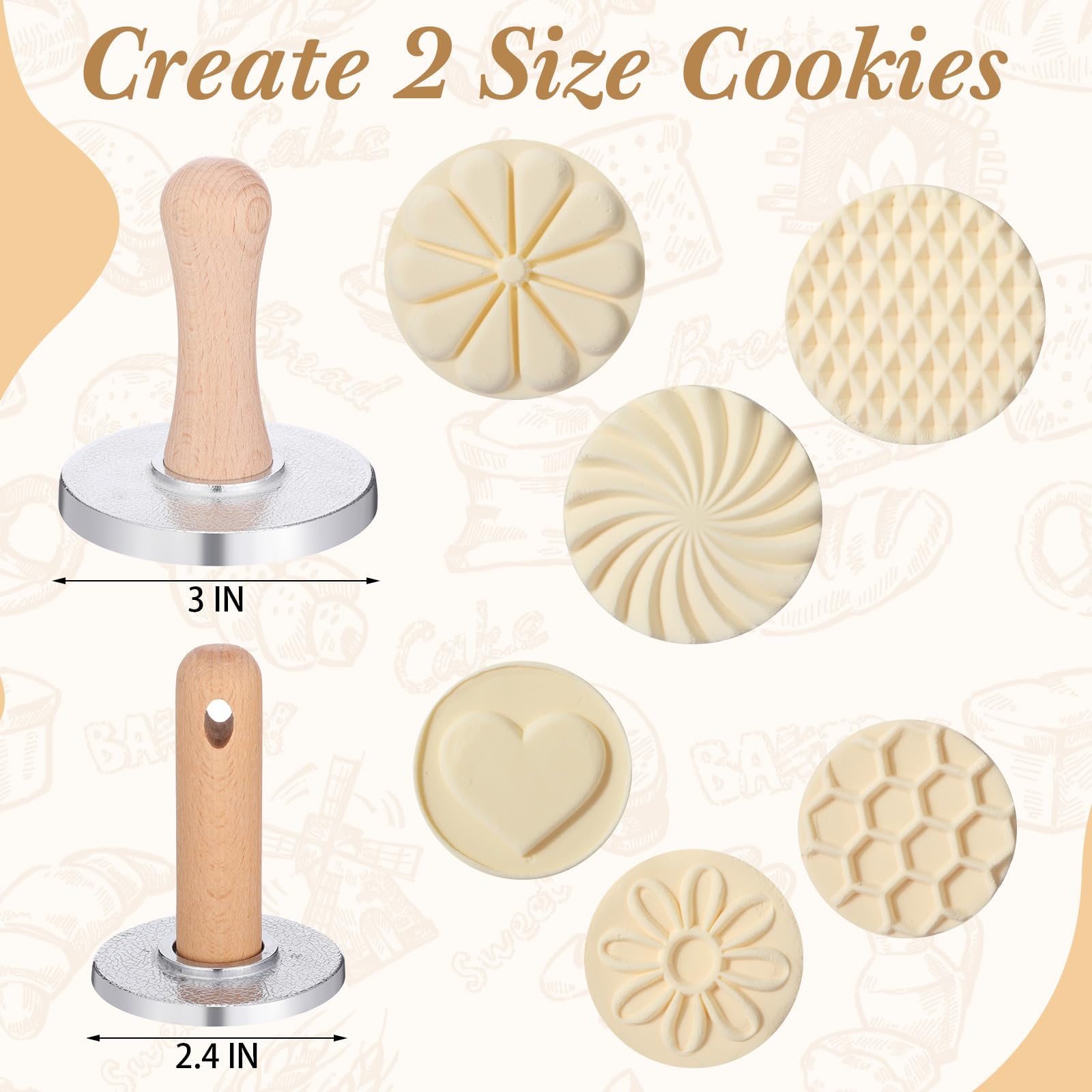 Tioncy embossed cookie stamps display intricate designs for decorative shortbread pastries.