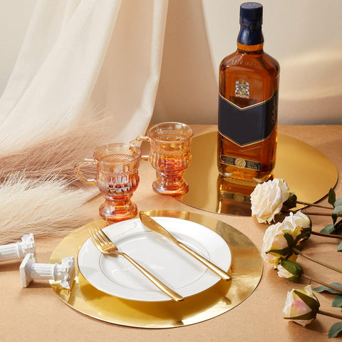Tioncy gold round placemats on outdoor table for versatile events