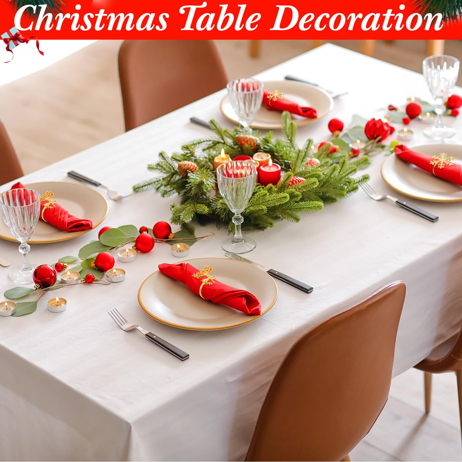 Tioncy gold deer napkin ring on table setup for holiday dinner