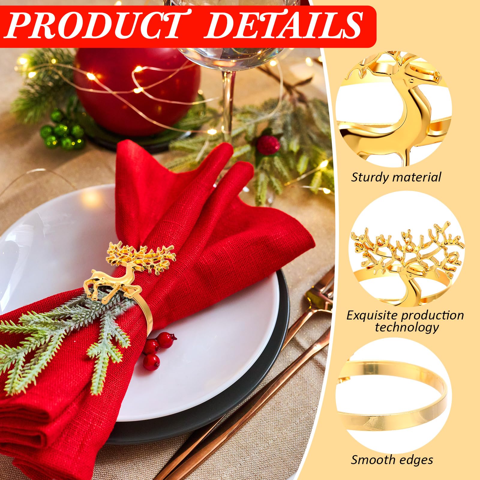 Tioncy gold snowflake napkin ring in an elegant dining arrangement