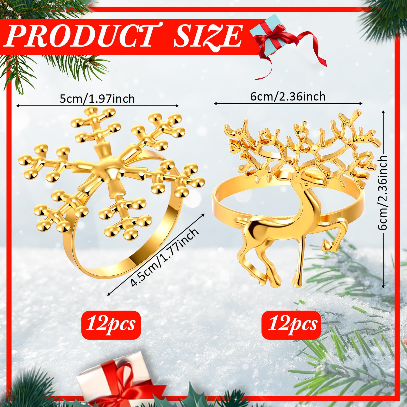 Tioncy gold snowflake napkin ring close-up highlighting festive shine